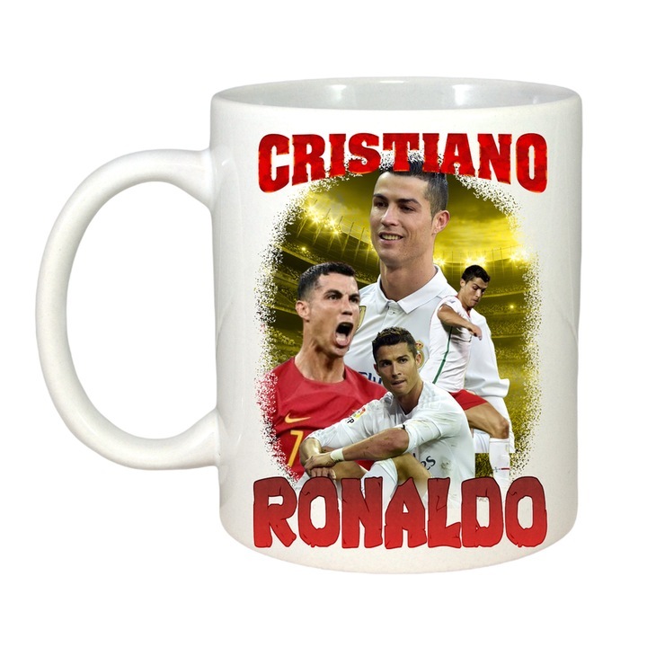 Személyre szabott fehér bögre, Cristiano Ronaldo Photo Collage All time, Cri-Flo, fehér fül és belső rész, INOVATIX®. 330ml