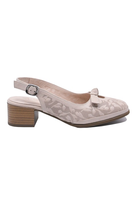 Pantofi decupati Anna Viotti roz pudra din piele naturala, cu model floral GOR5676, Roz deschis