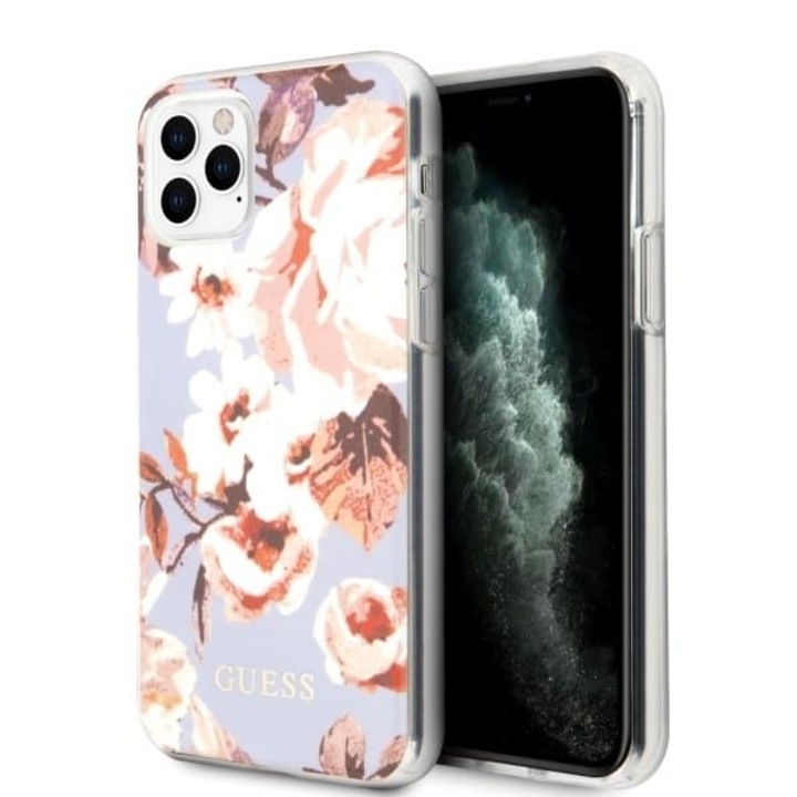 Калъф за телефон Guess Flower Collection за iPhone 11 Pro Max, лилав, TPU материал, флорален дизайн