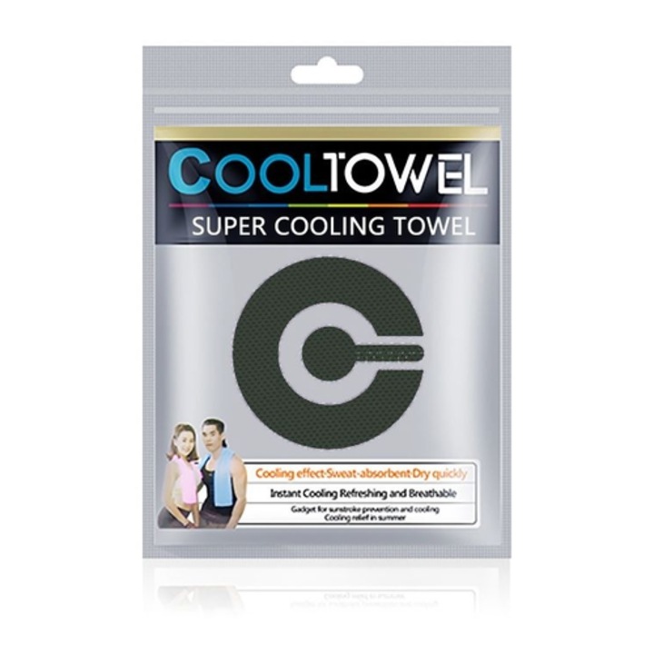 Охлаждаща кърпа от студено влакно, висококачествен полиестер-полиамиден материал, бързосъхнеща, черен цвят, 80x100см, за спорт и фитнес