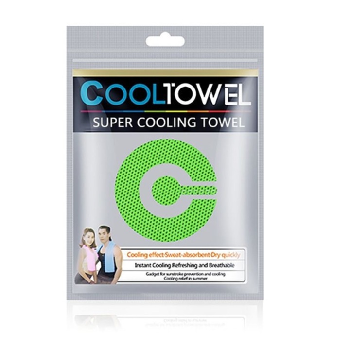 Охлаждаща кърпа, от студени влакна, висококачествен полиестер-полиамид, бързосъхнеща, зелена, 30x100 см