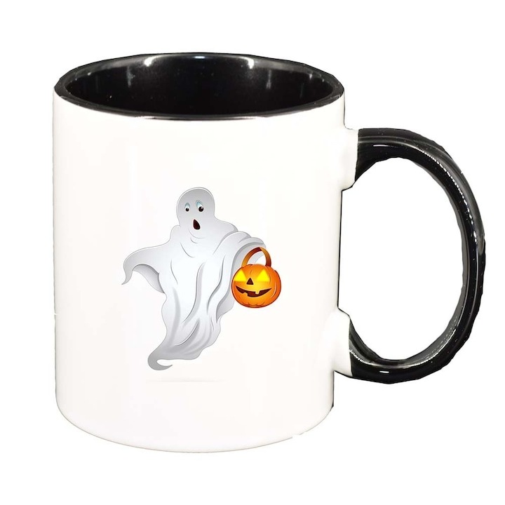 Cana alba personalizata, Ghost, interior negru, D370, INOVATIX®. 330ml