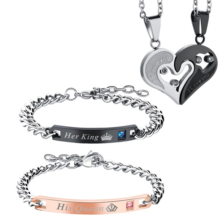 2 db nyaklánc/2 db páros karkötő szett, TREXORA, Rozsdamentes acél, Többszínű