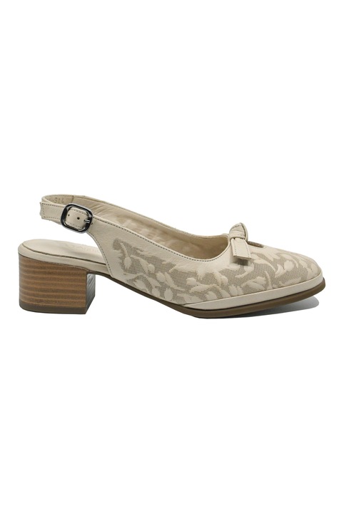 Pantofi decupati Anna Viotti bej din piele naturala, cu model floral GOR5676, Bej