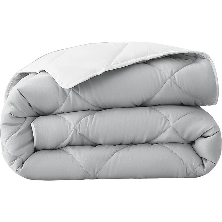 Pilota Welldora 135x200 cm, ecologica, hipoalergenica, design reversibil, gri argintiu si alb
