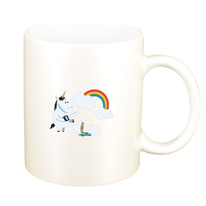 Személyre szabott fehér bögre, Unikornis - Szivárvány, D1432, INOVATIX®. 330 ml
