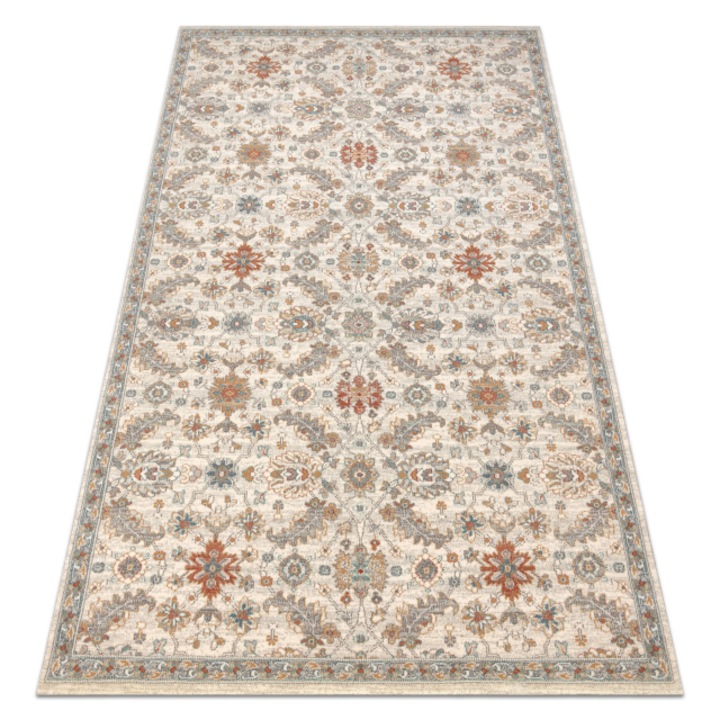 Covor de lana Dywany Łuszczów Soho 477.07.la100, flori, cadru, natural bej / albastru, 67x130 cm