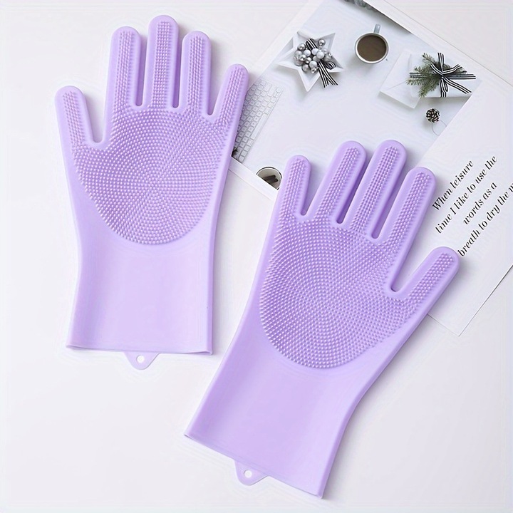 Többfunkciós szilikon háztartási kesztyű - konyhába, fürdőszobába és kisállat-ápoláshoz, tartós, vízálló, lila