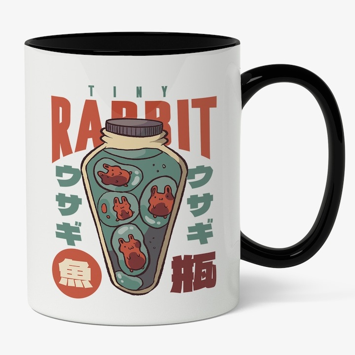 Cana alba personalizata, Pui DE Iepuri IN Bule In Recipient Cu Capac, IN Engleza Tinny Rabbit, In Chineza, Iubitorii De Filme SF, INOVATIX®. 330ml