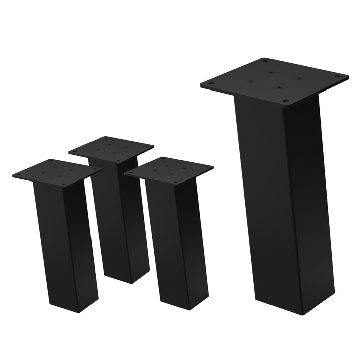 Комплект от 4 метални крака за маса ML-Design, височина 30 см, гланцово черно, индустриален стил, прахово боядисана стомана, профил 8x8 см, наклон 96° за масички за кафе, пейки и мебели за хол, самозалепващи се подови протектори и товароносимост 500 кг