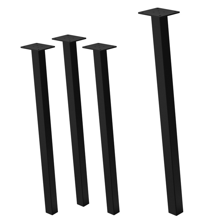 Комплект от 4 метални крака за маса ML-Design, височина 72 см, гланцово черно, индустриален стил, прахово боядисана стомана, профил 4x4 см, наклон 96° за маси, бюра, пейки и мебели за хол, самозалепващи се протектори за под и товароносимост 500 кг