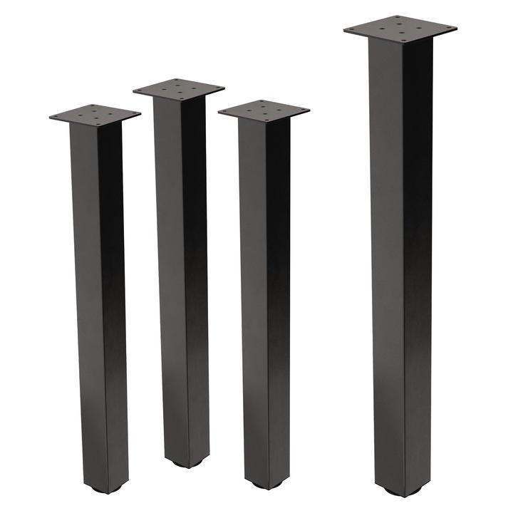 Комплект от 4 регулируеми метални крака за маса ML-Design, височина 90 см, тъмносиви, индустриален стил, прахово боядисана стомана, I-образна форма, профил 8x8 см, регулиране на височината 1-4 см, за маси, бюра, пейки и мебели за хол