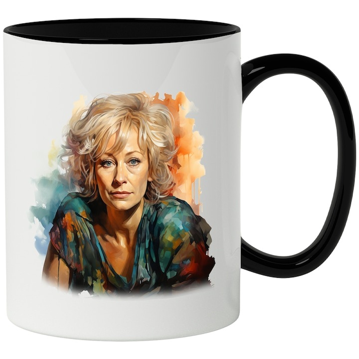 Cana alba personalizata, Susan Harris, Producator, Scriitoare, Seriale, cu Maner Negru, INOVATIX®. 330ml