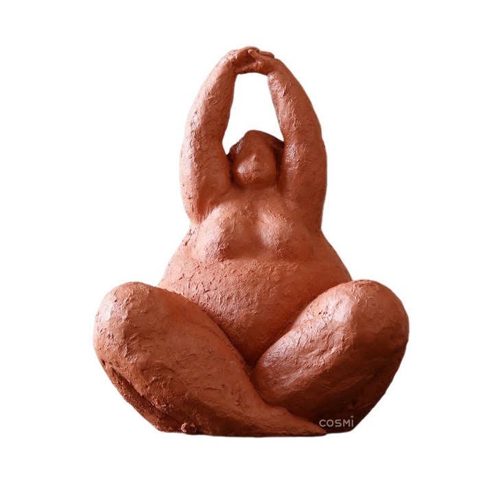 Statueta abstracta femeie nordica meditand, rasina culoare caramida, 21x16x26cm