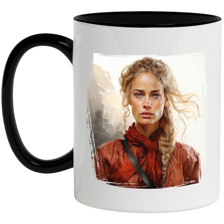 Cana alba personalizata, Game Of Thrones, Seriale TV, Fantasy, Cersei Lannister, Personaj, cu Maner Negru, INOVATIX®. 330ml