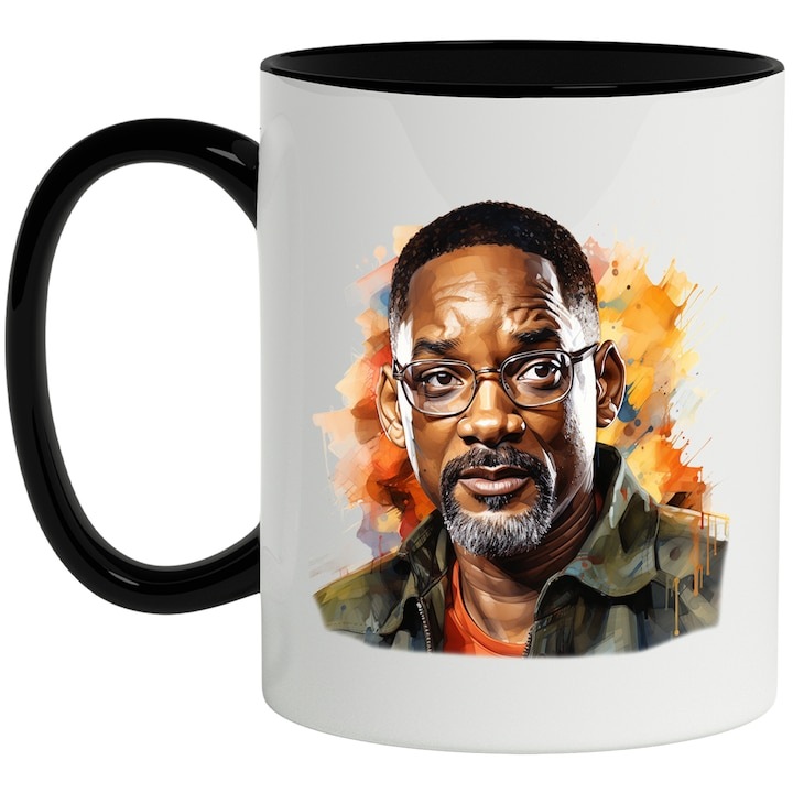 Cana alba personalizata, Will Smith, Actor, Cantaret, Rapper, Vedeta, cu Maner Negru, INOVATIX®. 330ml