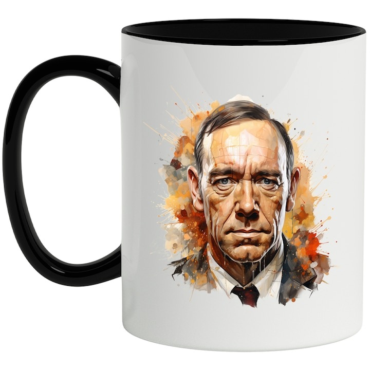 Cana alba personalizata, Tommy Lee Jones, Actor, Celebritate, Iubitori De Filme, cu Maner Negru, INOVATIX®. 330ml