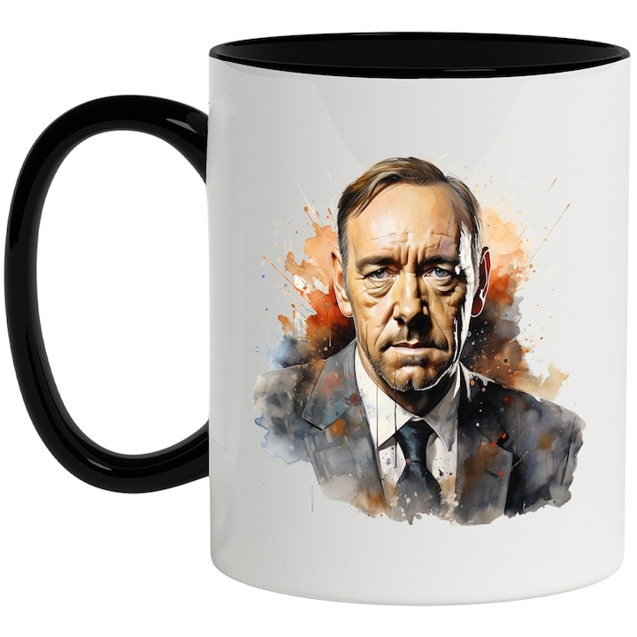 Cana alba personalizata, Tommy Lee Jones, Actor, Celebritate, Filme, cu Maner Negru, INOVATIX®. 330ml