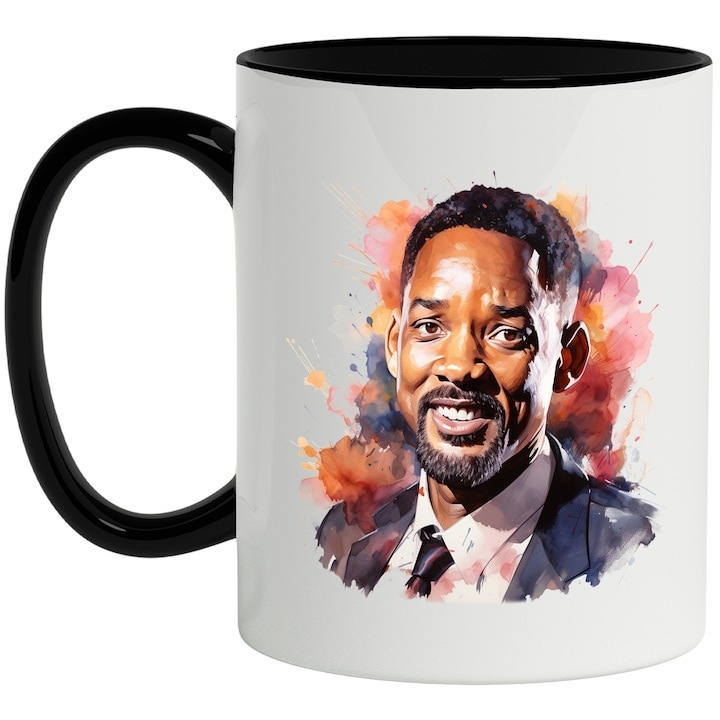 Cana alba personalizata, Will Smith, Actor, Cantaret, Artist, Filme, Seriale, cu Maner Negru, INOVATIX®. 330ml