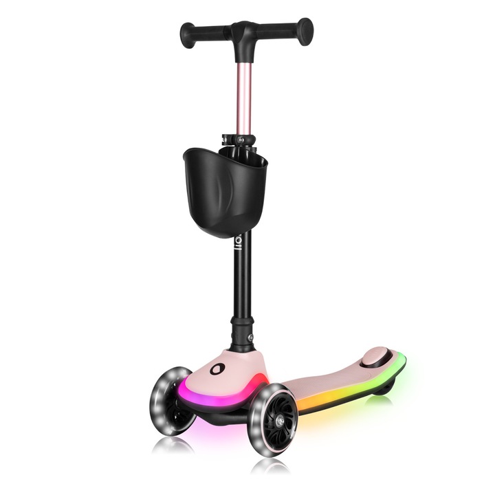 Gyerek roller, Lionelo, Mey, Ultra összecsukható, Lámpákkal és kosárral, Állítható magasságú tolókar, 3 éves kortól, 50 kg-ig, Ultrakönnyű, 2,8 kg, Megfelel az EN71-1/2/3 szabványnak, Intertek tanúsítvánnyal, Rózsaszín