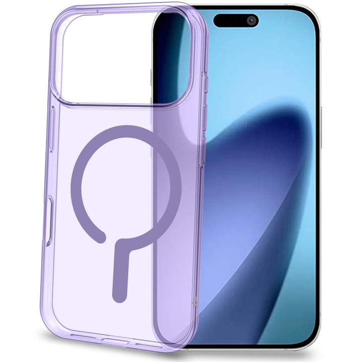 Husa de protectie Celly Slim Silicon Transparent MagSafe pentru iPhone 17 Pro, Violet