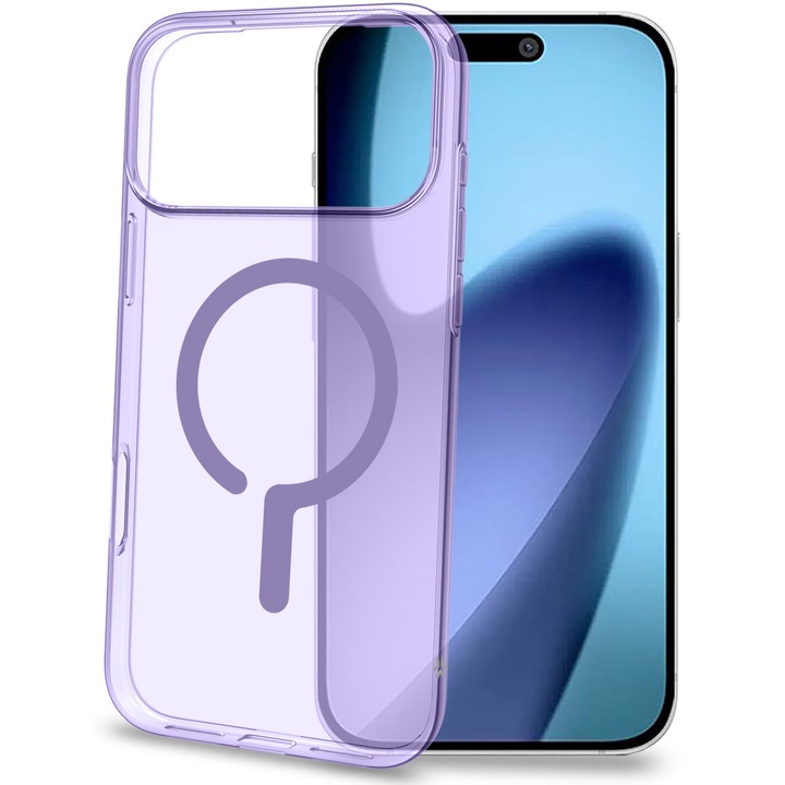 Husa de protectie Celly Slim Silicon Transparent MagSafe pentru iPhone 17 Pro Max, Violet