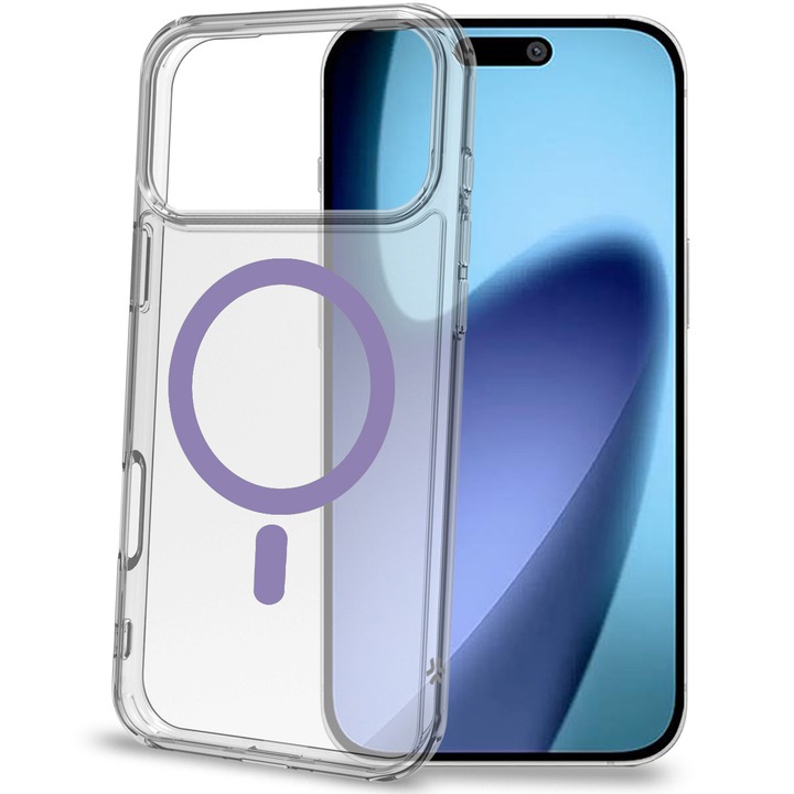 Husa de protectie Celly Silicon Transparent MagSafe pentru iPhone 17 Pro Max, Violet