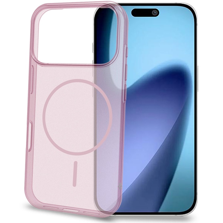 Husa de protectie Celly Slim Silicon Transparent MagSafe pentru iPhone 17 Pro, Roz