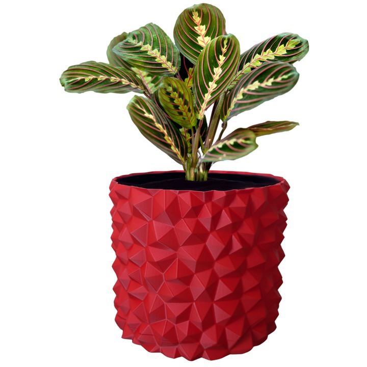 Ghiveci de flori 3d, Obsidian, rotund 11 x 10 cm, Culoare Rosu