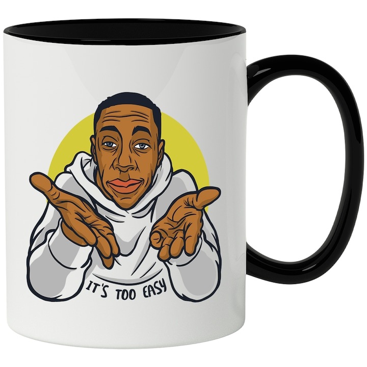 Cana alba personalizata, Mesaj In Engleza It’s Too Easy, E prea usor, Influencer, TikTok, Reels, Meme, cu Maner Negru, INOVATIX®. 330ml