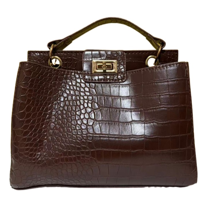 Geanta dama, LOILERIE, Piele ecologica, 25x20x9cm, Maro cafeniu