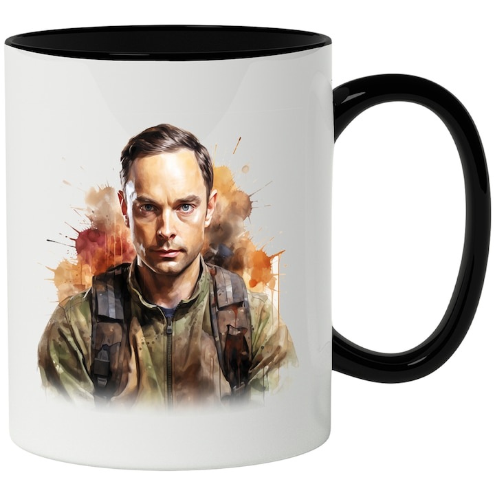 Cana alba personalizata, Sheldon Cooper, Big Bang Theory, Personaj, Serial TV, cu Maner Negru, INOVATIX®. 330ml