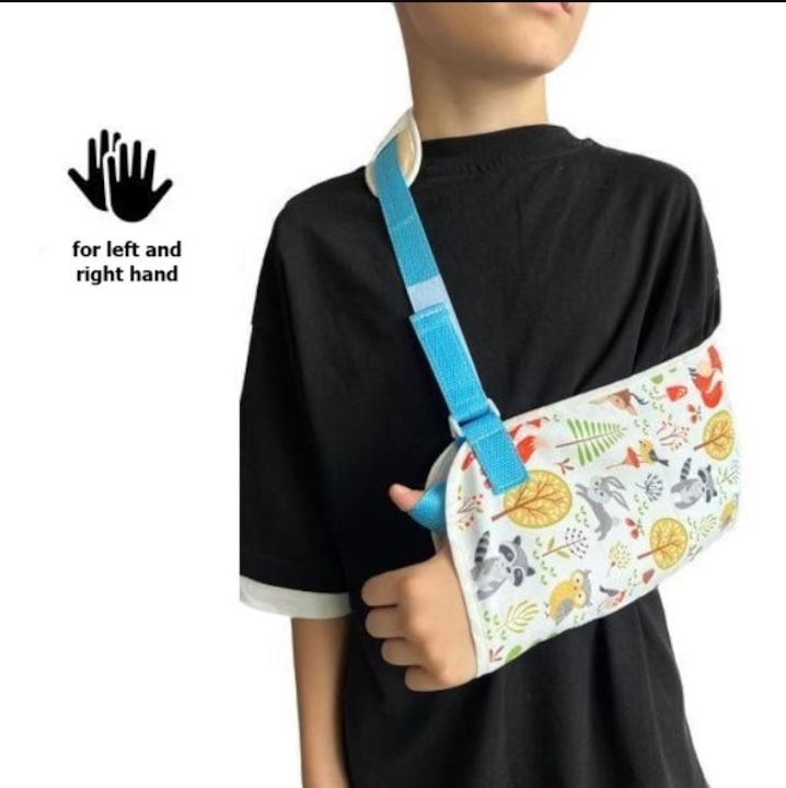 Orteza suport fixare brat pentru copii, suport pentru cot si umar, ajustabil si confortabil, ideal pentru imobilizare dupa accidentari, material moale, usor de purtat, potrivit pentru baieti si fete