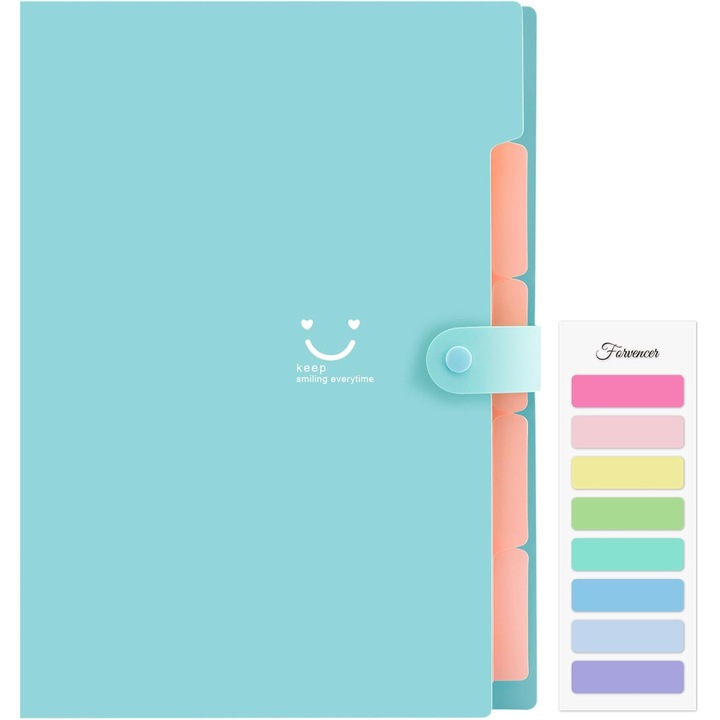 Mapa extensibila pentru documente Omelivon, A4, 5 compartimente, plastic, albastru deschis