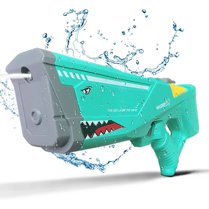 Pistol electric cu apa, pistol cu ​​apa cu dinozauri, lungime de pulverizare 5-8 metri, pulverizare clasica puternica cu apa, pistol cu ​​apa cu baterie de mare capacitate, distractie in aer liber pe plaja, vara, verde clar