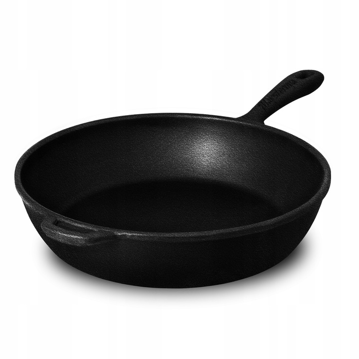 Tigaie Fonta Adanca, Maysternya, Compatibila Cu Inductie Gaz Si Cuptor, Design Robust Din Fonta Pura Cu Maner Integral, Ideala Pentru Prajire Si Fierbere, Include Dispozitiv Curatare Metalic, 26x7 cm, Negru