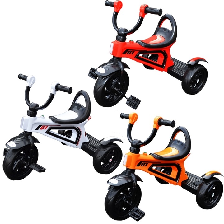 Триколка ROBEN с музика и светлини, дунапренени колела, червено/бяло/оранжево, 72x51x61 см