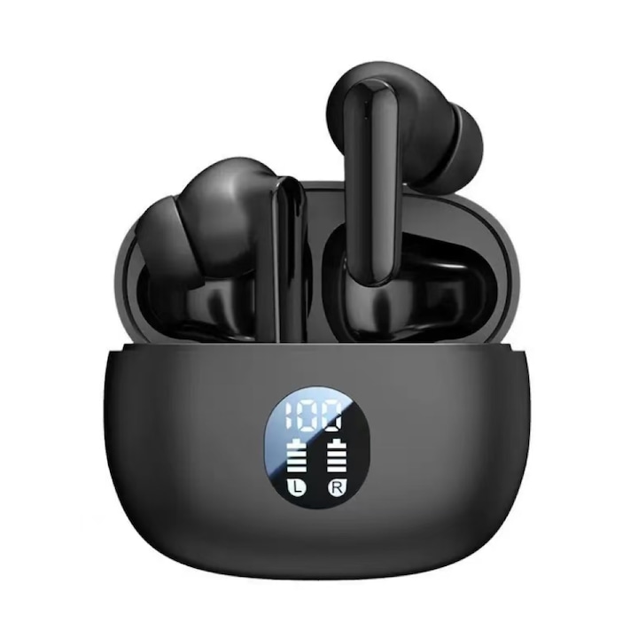 Casti Wireless TWS M69, In-Ear, Bluetooth, Afisaj LED, Noise Cancelling ANC, Microfon, Gaming, Waterproof IPX5, Compatibile iPhone/Samsung/Huawei – Negru