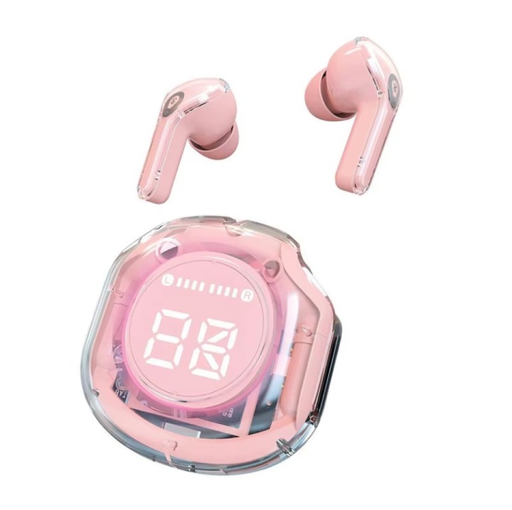 Casti Wireless AIR39 TWS, Bluetooth 5.3, ANC/ENC, Hi-Fi, IPX7, Afisaj Digital, Pana la 20h Autonomie, Gaming, Bass Boost-Roz