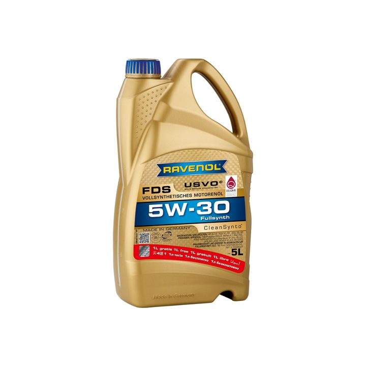 Ulei de motor, Ravenol 5W30 FDS USVO 5L, Breloc, Laveta din Microfibra, Profesionala, 30x30 cm, 1 pereche manusi