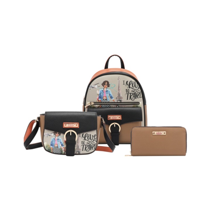 Set geanta si portofel, Nicole Lee USA, Live to travel