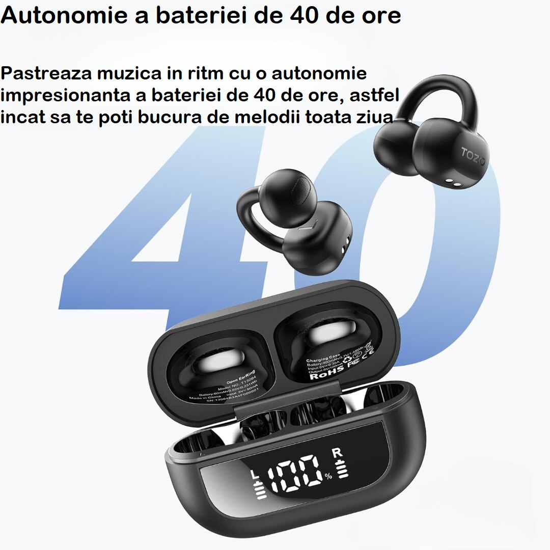 Casti Wireless Open Ear Clip TOZO® OpenRhyme Hybrid Adaptive Noise