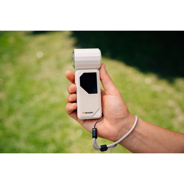Ventilator portabil Verbatim, LED Display, Acumulator 4000 mAh, cablu USB-A to USB-C, 20000 rpm, Alb