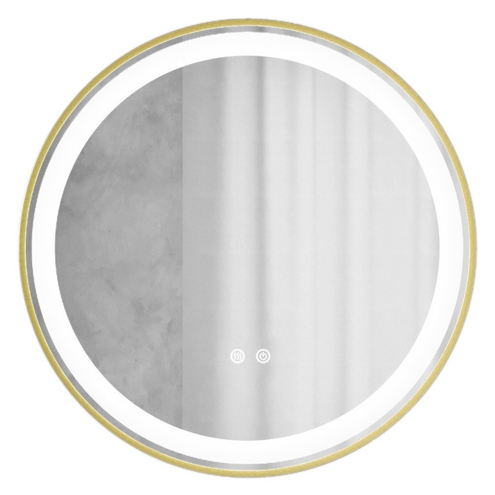 Oglinda Led Iluminata, Granitan, Aria, 60x60 cm, Aurie, Sticla, Rotunda, Cadru Din Aluminiu, Banda De Iluminat Tricolora, Led-Uri Economice