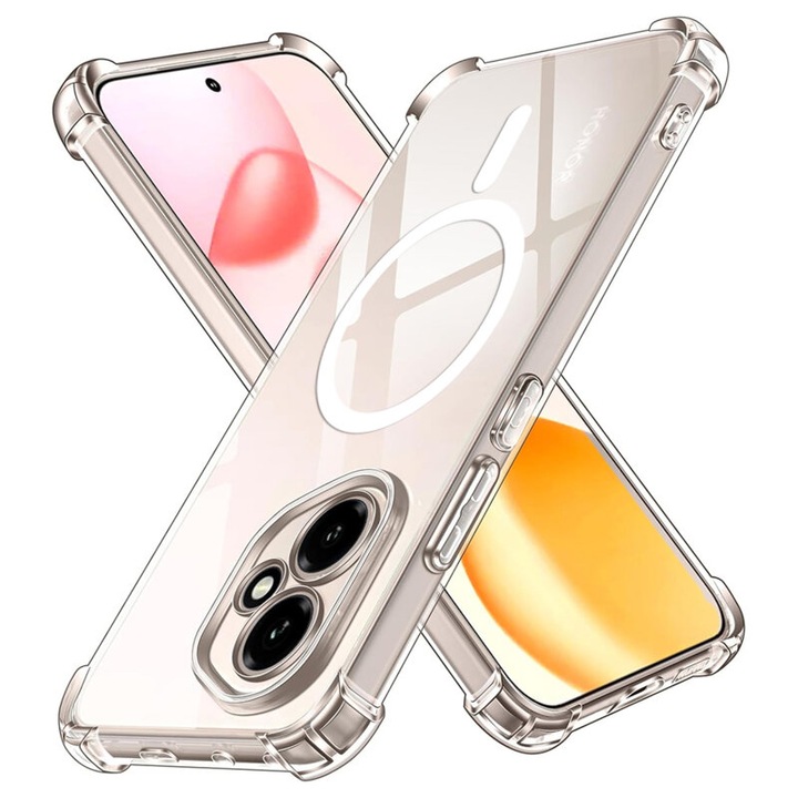 Husa pentru Honor 400, SKYDDAR INNOVATION, Shockproof MagSafe din silicon, set cu sticker, Transparenta
