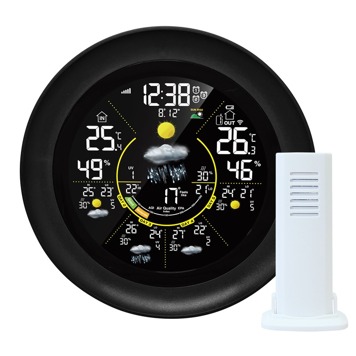 Смарт Wi-Fi метеорологична станция Xmart IW99-WF, С външен сензор, Черна