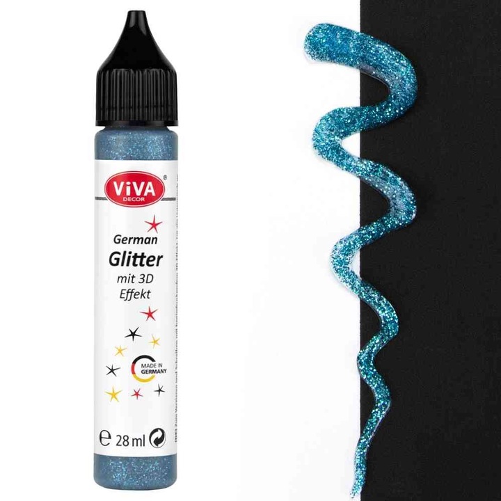 Sclipici adeziv lavabil pentru toate suprafetele, VIVA DECOR, 28ml Albastru pescarus
