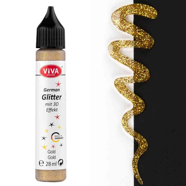 Sclipici adeziv lavabil pentru toate suprafetele, VIVA DECOR, 28ml Galben auriu