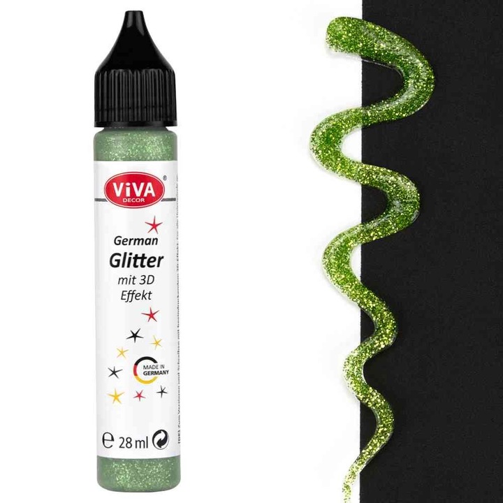 Sclipici adeziv lavabil pentru toate suprafetele, VIVA DECOR,28ml Verde deschis