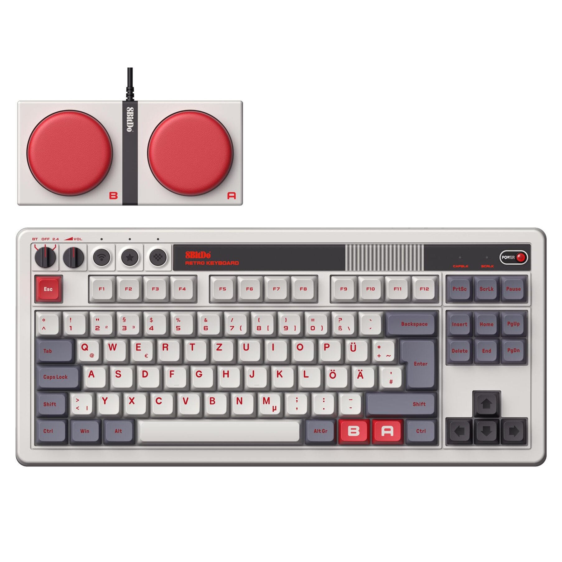 Tastatură mecanică retro, 87 de taste, multicolor, Bluetooth/2.4G